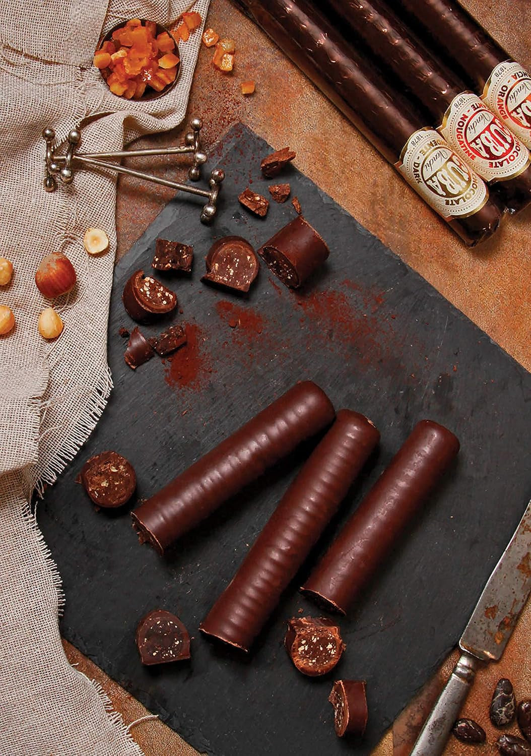 Venchi - Milk chocolate and dark chocolate 56% cigar with candied Sicilian orange peel, 100g, gluten-free, no colorings and no preservatives