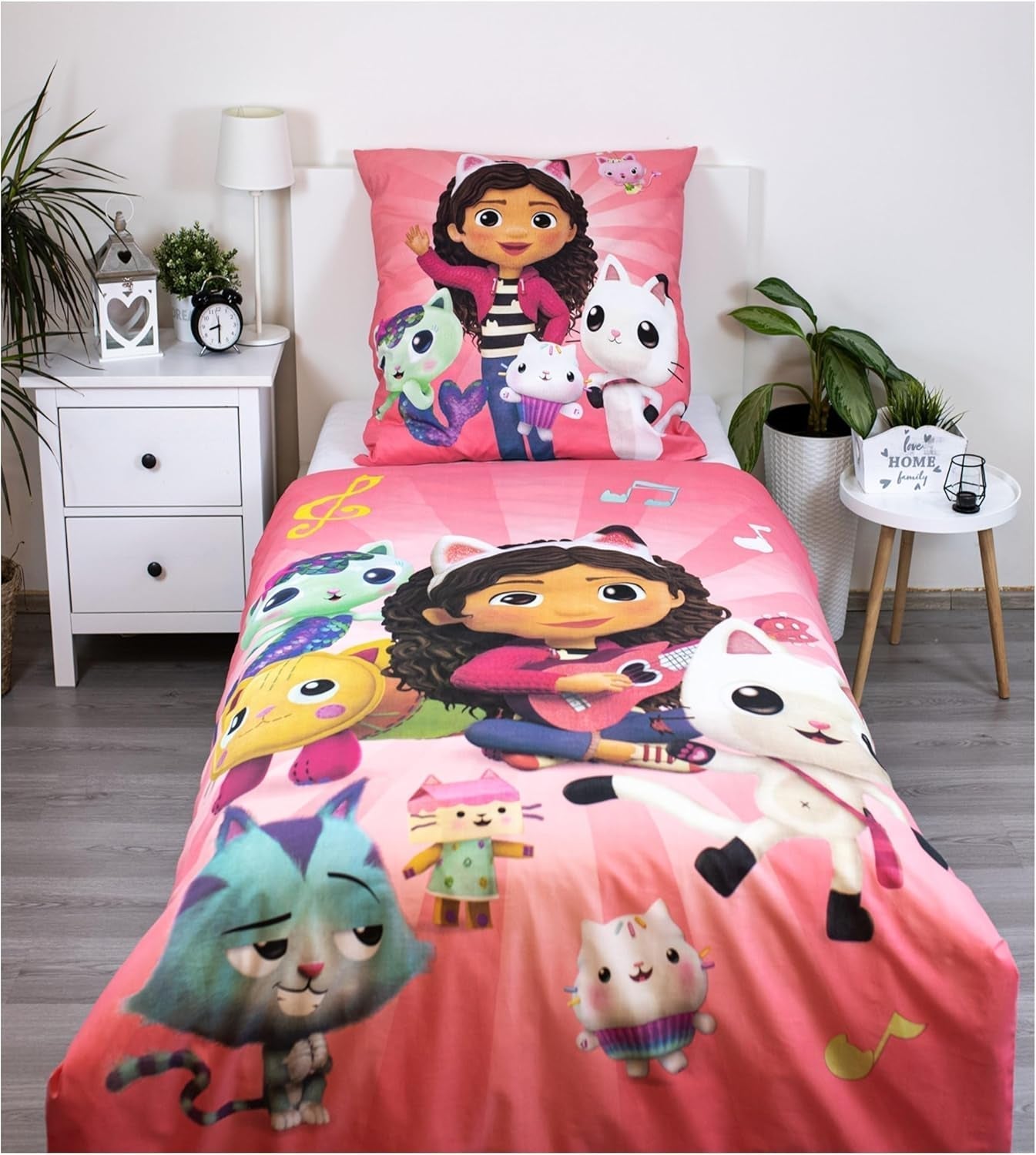 Lenjerie de pat pentru copii, filme si desene animate, reversibila, bumbac Lenjerie de pat - copii Naty Shop Gabby'S Dollhouse