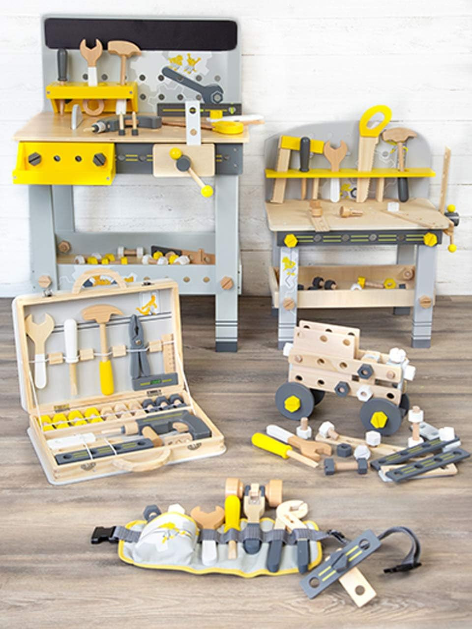 Small Foot Konstruktionsset Miniwob aus Holz, kreativer Bausatz mit Werkzeuge und Zubehör, ab 3 Jahren, 11810, Gray Yellow