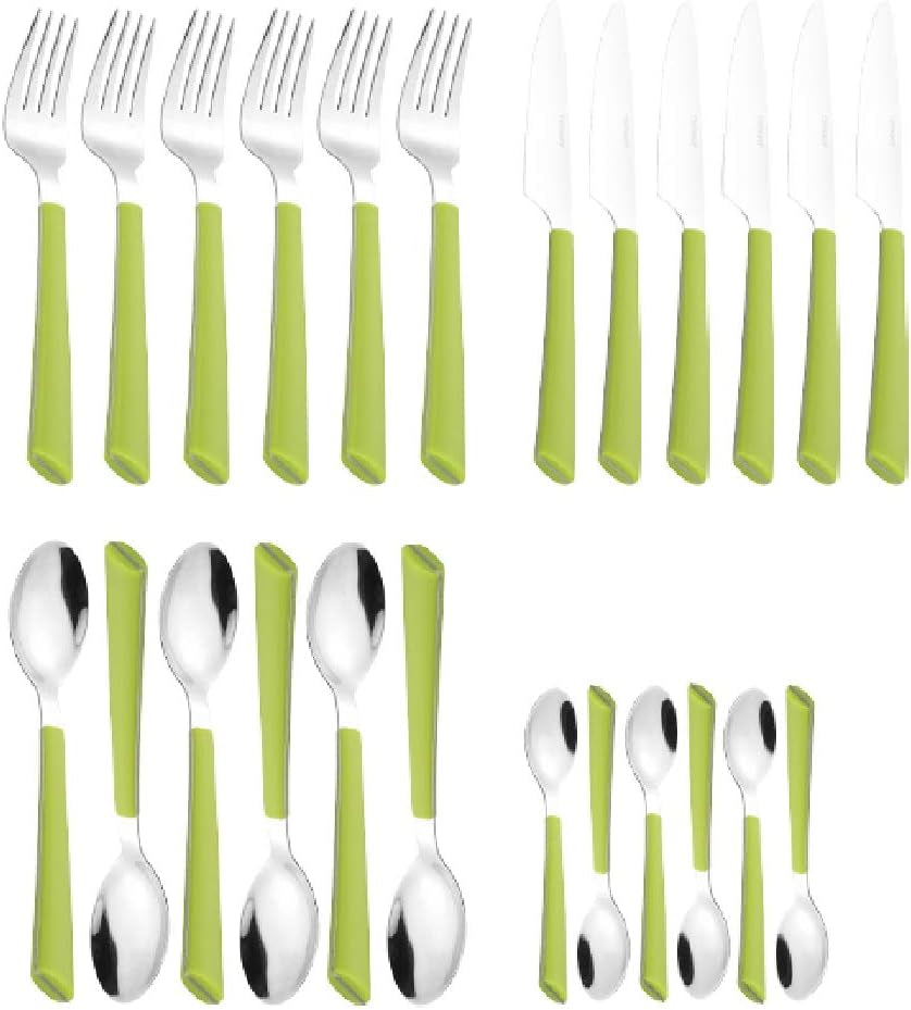 JANE cutlery, polished stainless steel 18/0, green plastic handles, 24 pieces Kitchen Naty Shop