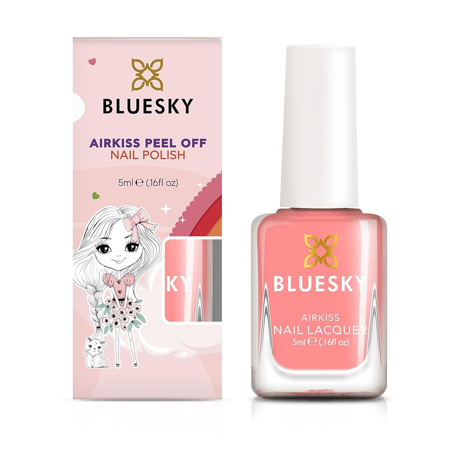 Bluesky Kids nail polish - Sea Shell, Coral. Easy Peel Off Non-Toxic Water Based No Gliding Nail Polish for Kids 5ml