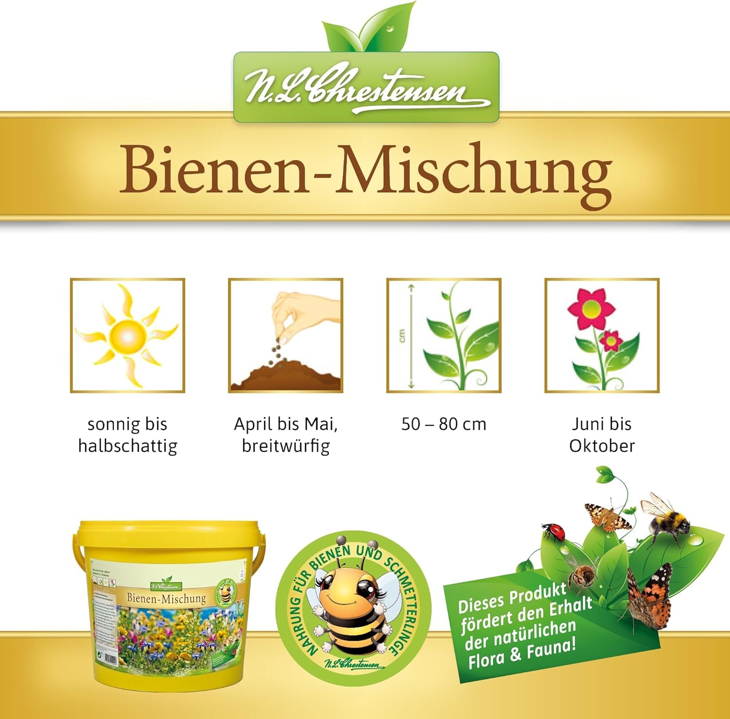 NL Chrestensen Large Bucket - A Paradise for All Insects, Bee Pasture, Bee Friendly Flower Seed Mix, Multicolor