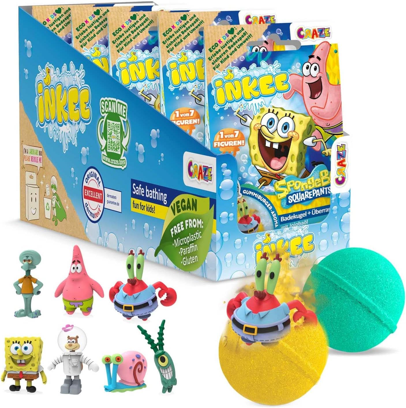 INKEE Spongebob Surprise Kids Bath Bomb Spongebob Squarepants Collectible 80 Grams Naty Shop Set 5 Spongebob Surprise Bath Bombs