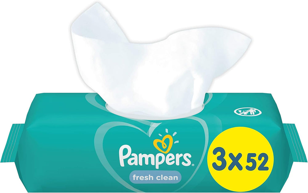 Pampers Fresh Clean Baby Wipes 81688041, 3x52 Pieces, (Baby Wipes, Plastic Bag, Girl/Boy, Turquoise, White, Germany, 896.7g)