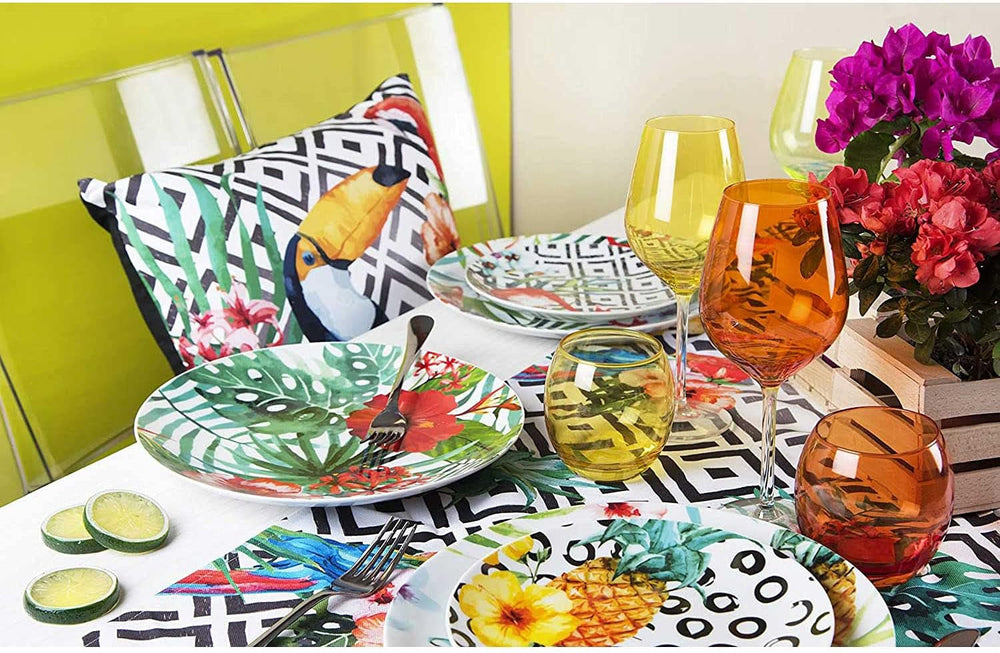 Excelsa Tropical Chic Teller-Set, 18 Stück, Porzellan, Mehrfarbig Seturi vesela masa Naty Shop