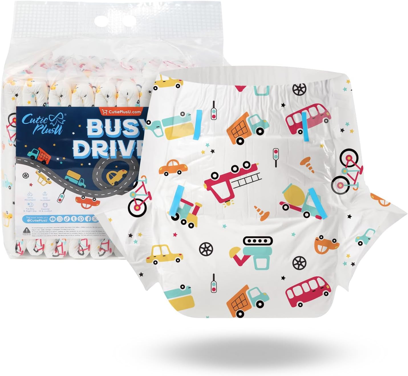 CutiePlusU Adult Diapers, 10 Pack, Disposable Sheet Diapers for Women and Men, Maximum Absorbency Overnight - I Love Summer (Medium Size 71-96cm)