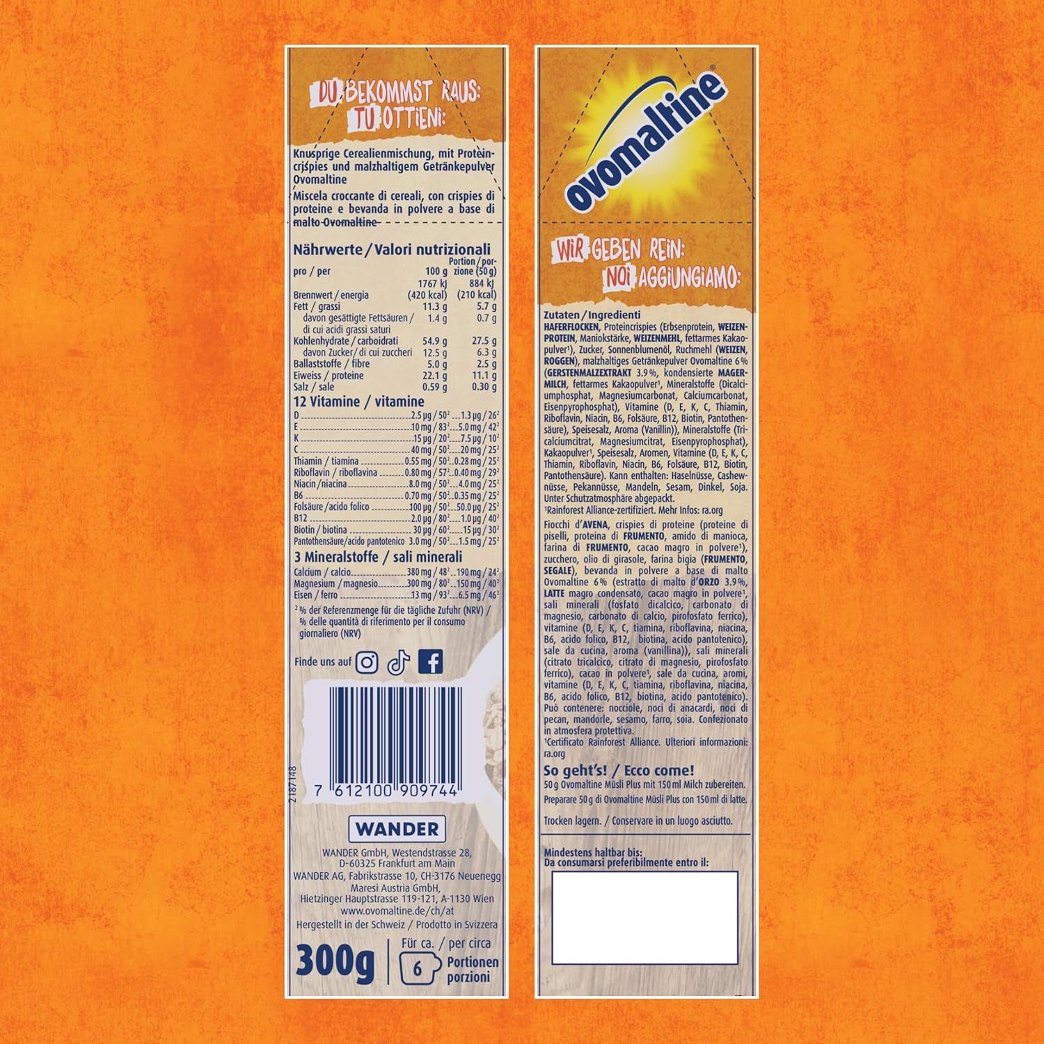 Ovomaltine Crunchy Protein Muesli Plus - Crunchy cereal mix with oatmeal, containing 22% protein, with one third less sugar and an incomparable crunch (1 x 300g)