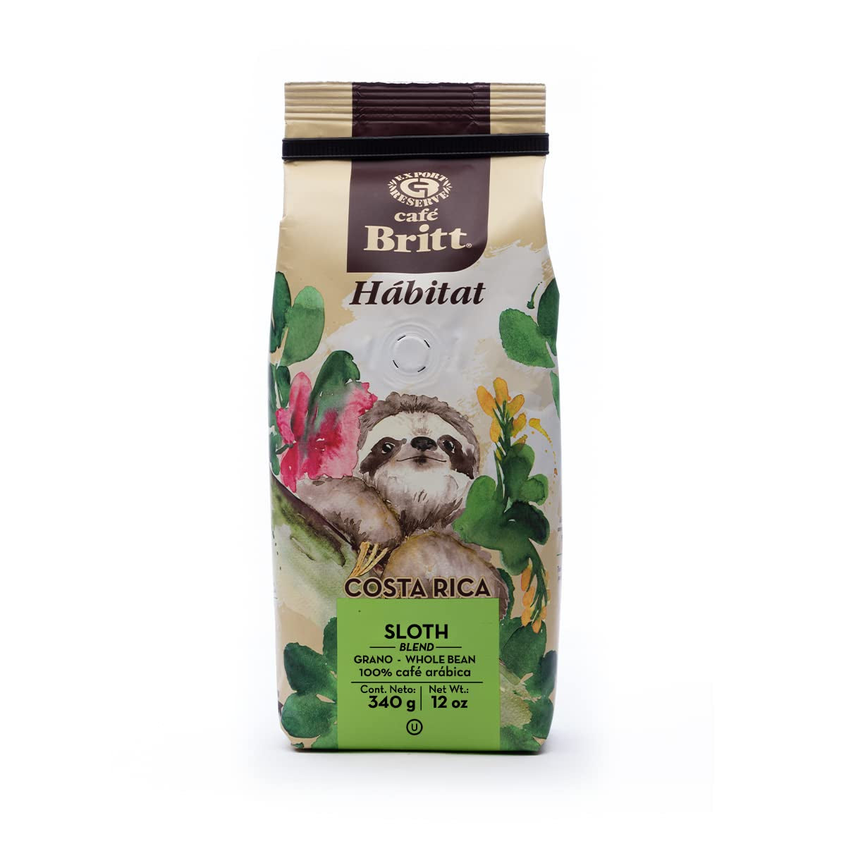 Café Britt® - Pachet de cafea Costa Rican Habitat (340 g.) (Pachet de 3) (Cafea din: Sloth, Lapa și Cariblanco) – Boabele întregi, 100% Arabica, Kosher, fără gluten, prăjire gourmet și medie deschisă și închisă.