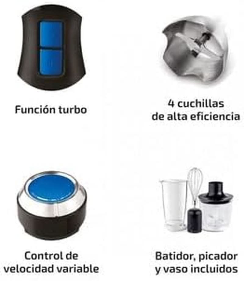 Ufesa BP4762 Vario 1450 Max Stabmixer, Leistung 1400 W, 20 Geschwindigkeiten + Turbo, Edelstahlgehäuse Und 4 Klingen, Ergonomisches Und Spritzwassergeschütztes Design, Inkl. Zubehör, Bpa-Frei Bucatarie Naty Shop