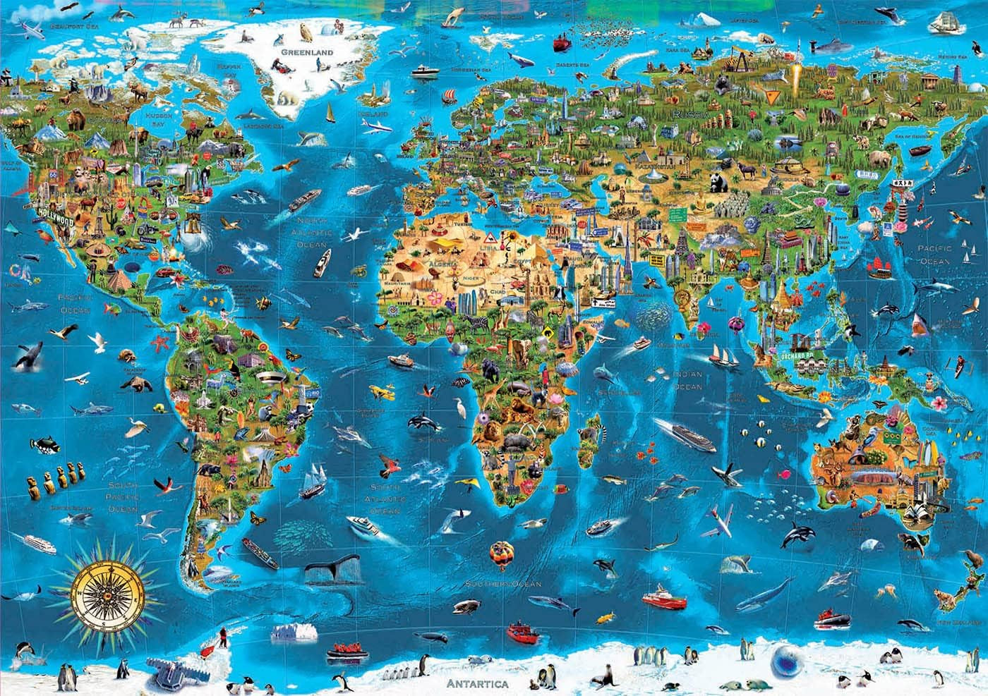 Educa - Puzzle 1000 pieces for adults | Wonders of the world, 1000 piece puzzle for adults and children, tourist attractions, world map. Jigsaw puzzle for adults from 14 years (19022) Puzzle Naty Shop
