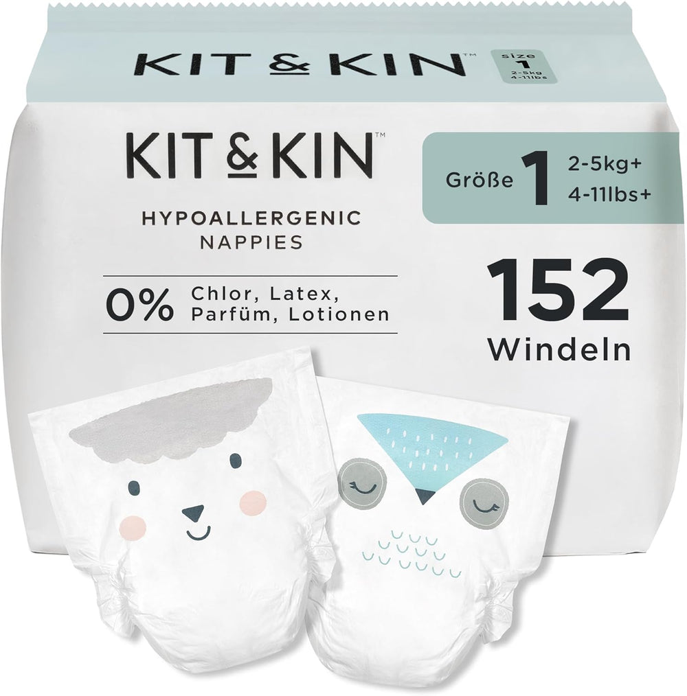 Kit & Kin Premium Diapers, Size 4 (9-14kg), 128 Count, Plant Based & Hypoallergenic, Reliable Leak Protection, Vegan & Cruelty Free