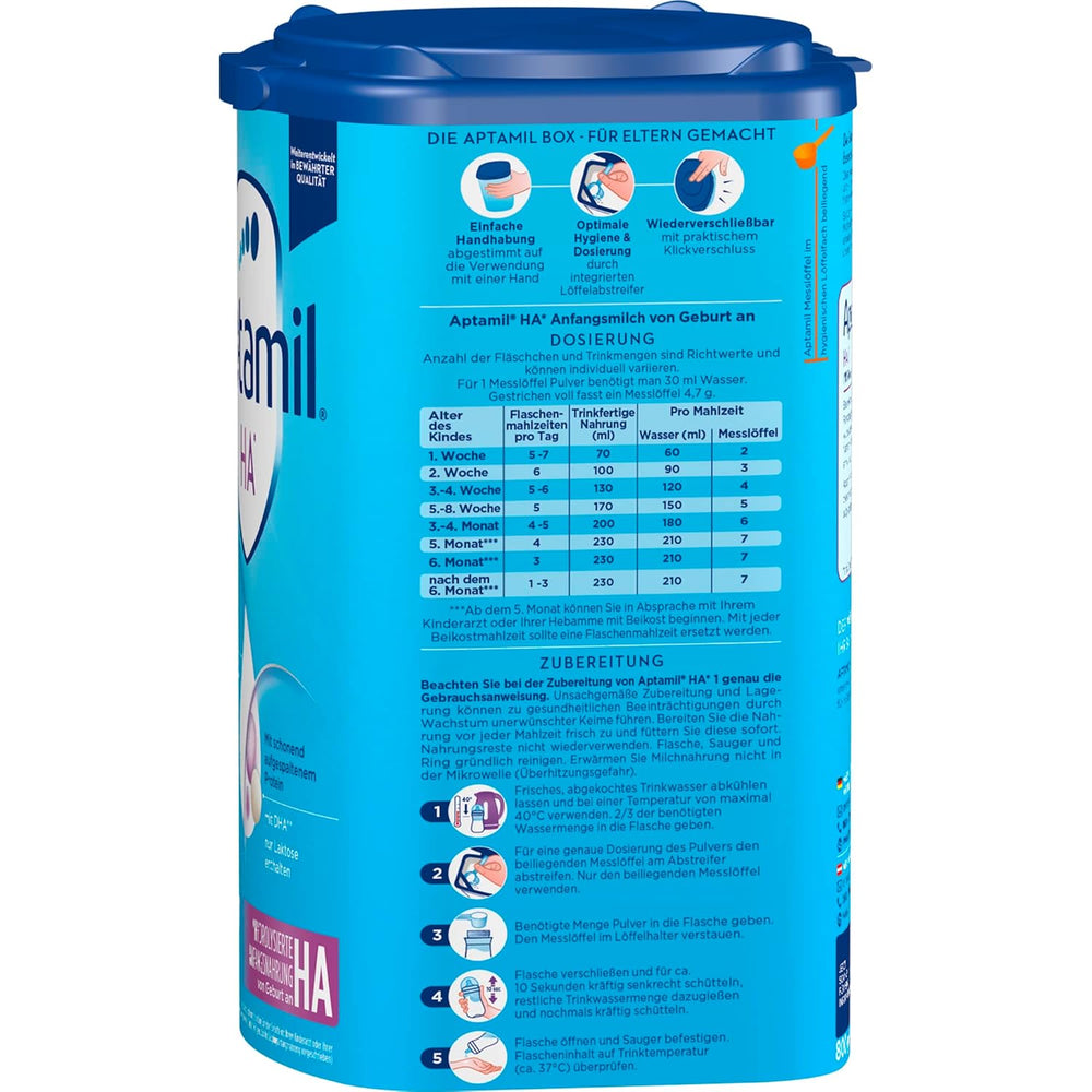 Aptamil HA 1 – Anfangsmilch von Geburt an, Mit DHA, Nur Lactose, Ohne Palmöl, Babynahrung, Milchpulver, 1x 800 g (Packung mit 4)