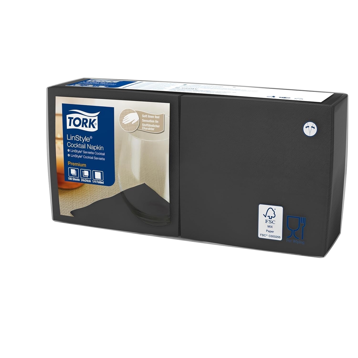 Tork Linstyle 509542 Șervețele pentru cocktail negru, 1/4 pliere, 1 strat, 23,8 x 23,8 cm, 1 x 100 șervețele