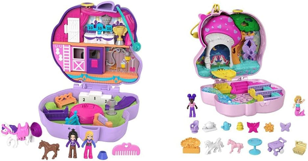 Polly Pocket GTN15 - Cutie de cafea cu arici în design de cafenea și animal de companie, păpușă și prieten mic Polly, 2 figuri de animale, efecte surpriză, cadou de jucărie minunat pentru copii cu vârsta peste 4 ani Papusi Naty Shop Pachet cu coșciug cu grădină de fluturi Distracție cu sărituri de ponei