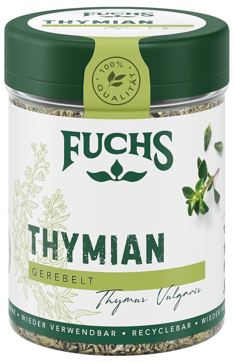 Fuchs Gewürze - Thyme gerebelt - Mediterranean Kräuternote für Feta, Gemüse und Fleischgerichte - natural ingredients - 20 g in wiederverwendbarer, recyclebarer Dose