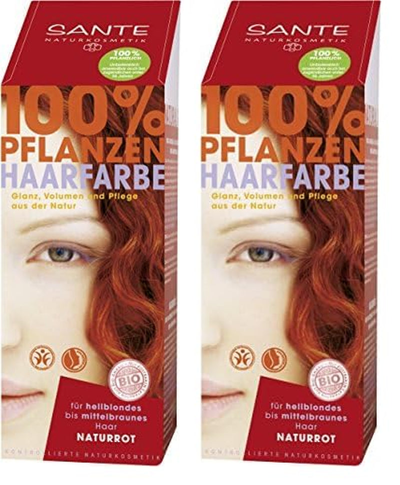 SANTE Natural Cosmetics Plant Hair Colour Powder, Natural Red, 100 g (1 pachet) Vopsea pentru par Naty Shop Roșu natural 100 G (pachet de 2)