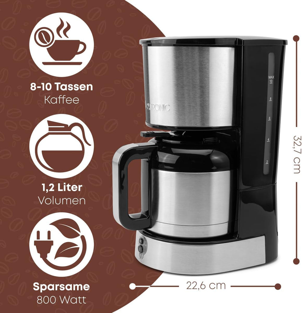 Cafetieră Clatronic® cu carafă termos pentru 8–10 cești de cafea (aprox. 1,2 l) | Cafetieră cu filtru din oțel inoxidabil | Carafă termos cu pereți dubli | Fără pierderi de temperatură | Cafetieră de 800 W | KA 3805