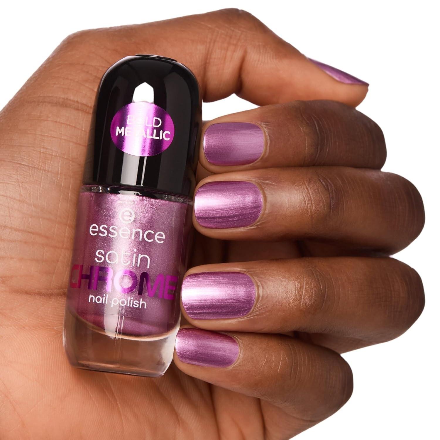Oja Essence Satin CHROME, nr. 02, roz, acoperire completă, rezultate expres, pigmentată intens, metalică, vegană, fără particule de microplastic, fără parfum, fără parabeni, 1 pachet (8ml)