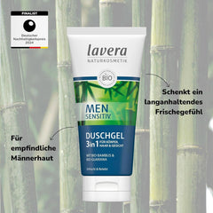 Lavera, Shower gel with organic bamboo and guarana, 3 in 1, for skin, hair and face, 200 ml Shower and bath Naty Shop