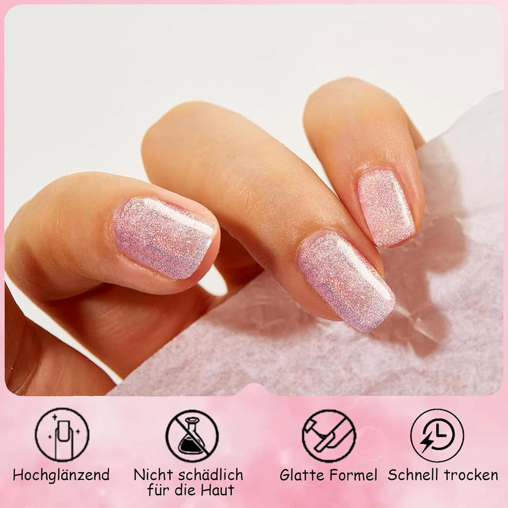 Pink Glitter Nail Polish - Non-Toxic Water Based Nail Polish for Women - Quick Dry Nail Polish - Reflective Glitter Nail Polish for DIY Nail Art at Home (Transparent Pink, 10ml)