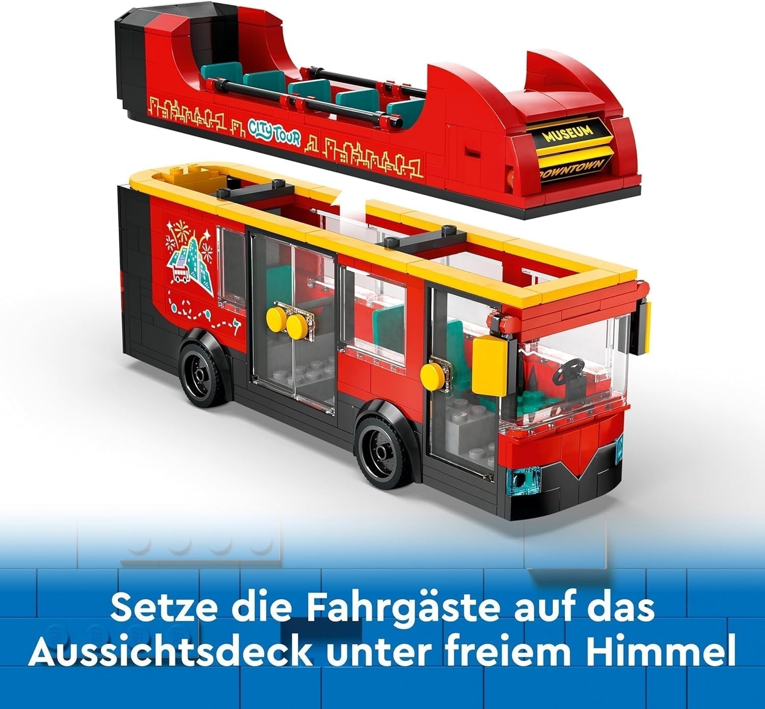 LEGO City double-decker bus, double-decker toy bus, vehicle set for girls and boys from 7 years old, contains 5 figures, including a baby in a pram 60407 Building sets Besuche den LEGO-Store