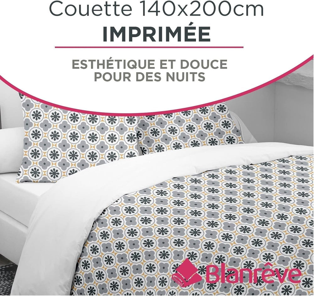 Blanrève Duvet cover Printed or plain, Temperate, For single bed, Eco-friendly, Easy to maintain, 140 X 200 Cm, White, Gray Quilts and quilts Naty Shop