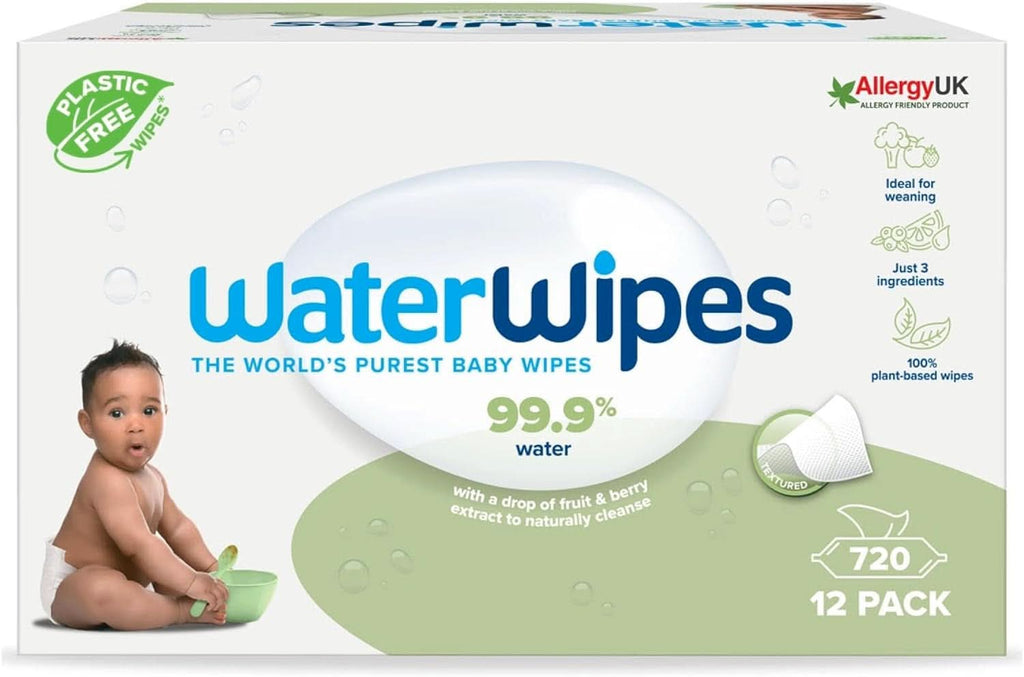 Waterwipes Plastikfreie, Texturierte Reinigungstücher Für Kleinkinder & Babys, 240 Stück (4 Packungen), 99,9 % Wasserbasierte Reinigungstücher, Unparfümiert Für Empfindliche Haut Naty Shop 720 Stück (12Er Pack)