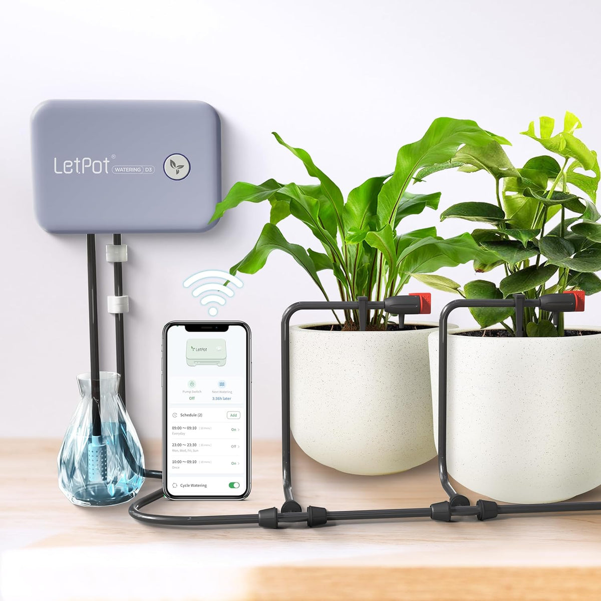 WiFi Automatic Indoor Watering System - Smart Drip Irrigation System with App Control, Watering Computer for 10 Houseplants, Holiday Watering and Plant Watering (Grey)