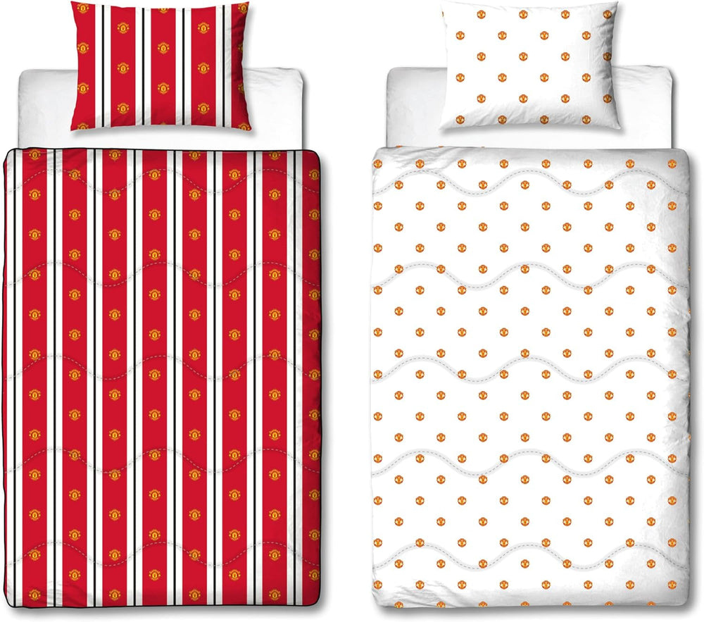 Manchester United FC Official Single Duvet, Reversible, Red & White, Coverless, Football Quilt, Pillowcase, Washable, Perfect for Travel, Overnight Stays, 10.5 Tog Duvets and Quilts Naty Shop Default Title