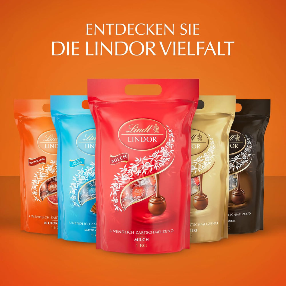 Lindt LINDOR Red Orange Chocolate Balls | 1 kg resealable bag | approx. 80 chocolate candies with melt-in-your-mouth filling | Bulk package, chocolate gift