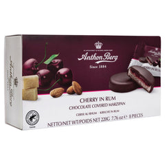 Cherries in rum – 220 g – 8 dark chocolate coins with cherry and rum jelly – Marzipan specialty with fruit and alcohol – Chocolate with alcohol – Gift idea