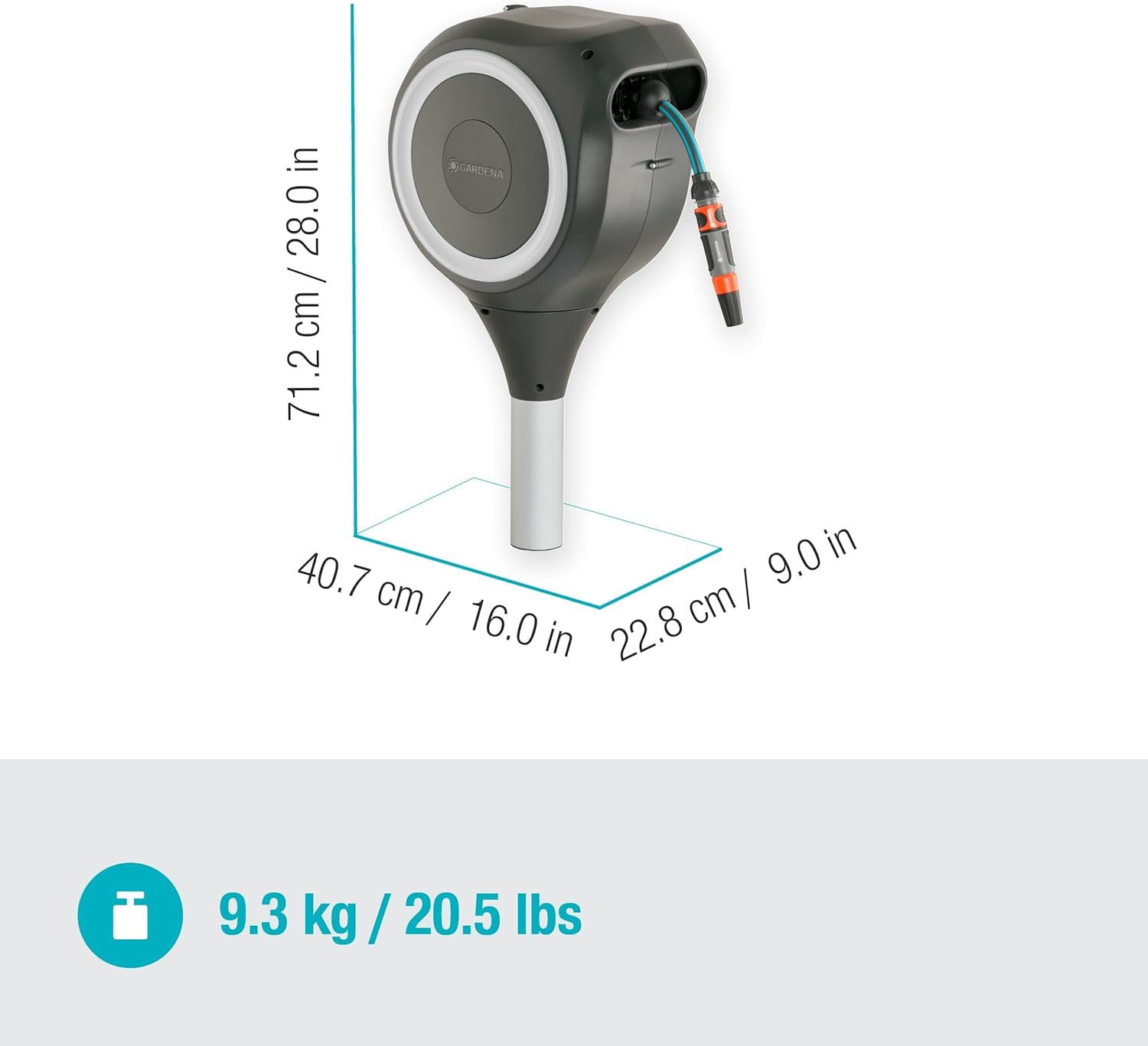 Cutie pentru furtun de grădină Gardena RollUp M (albă) 20 m: Cutie pentru furtun rotativă, ghidaj integrat pentru furtun, incl. furtun de calitate Gardena de 20 m, țăruș de sol și ajutor de montare (18616-20)