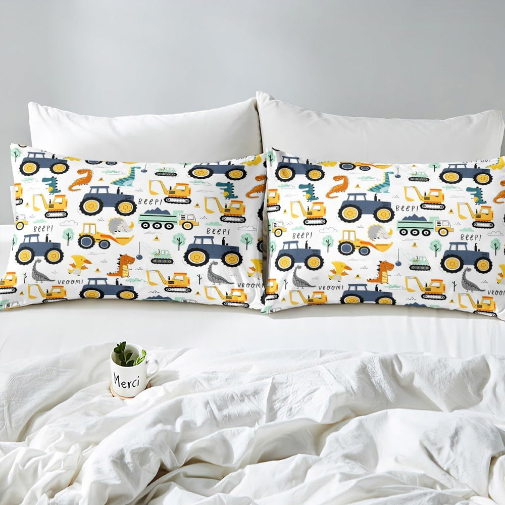Jungen Cartoon Car Bedding Set 135X200,Kinder Bau Fahrzeuge Tröster Abdeckung Für Kind Kleinkind Teens,Dinosaurier Bettbezug,Traktor Maschinerie Bagger Bettdecke Abdeckung,Lkw Autos Bettdecke Naty Shop