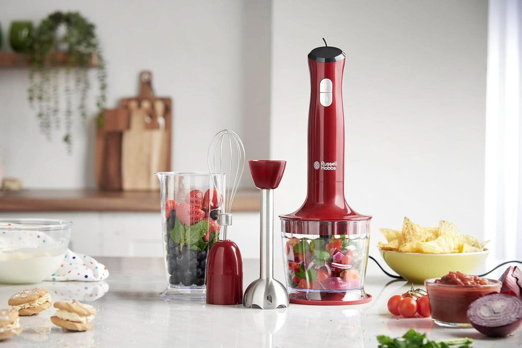 Russell Hobbs Stabmixer [3-In-1: Pürierstab/Zerkleinerer, Mixer- & Schneebesenaufsatz] Desire Rot (Bpa-Freies & Spülmaschinenfestes Zubehör, Für Smoothie, Suppen Saucen, Joghurt Babynahrung) 24700-56 Bucatarie Naty Shop