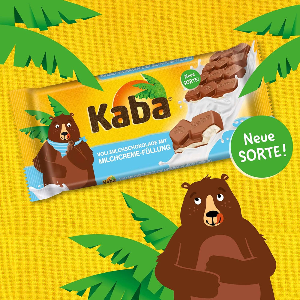 Kaba whole milk and milk cream chocolate, filled chocolate bar, 90g bar, melt-in-your-mouth chocolate with light milk cream and Kaba original flavor