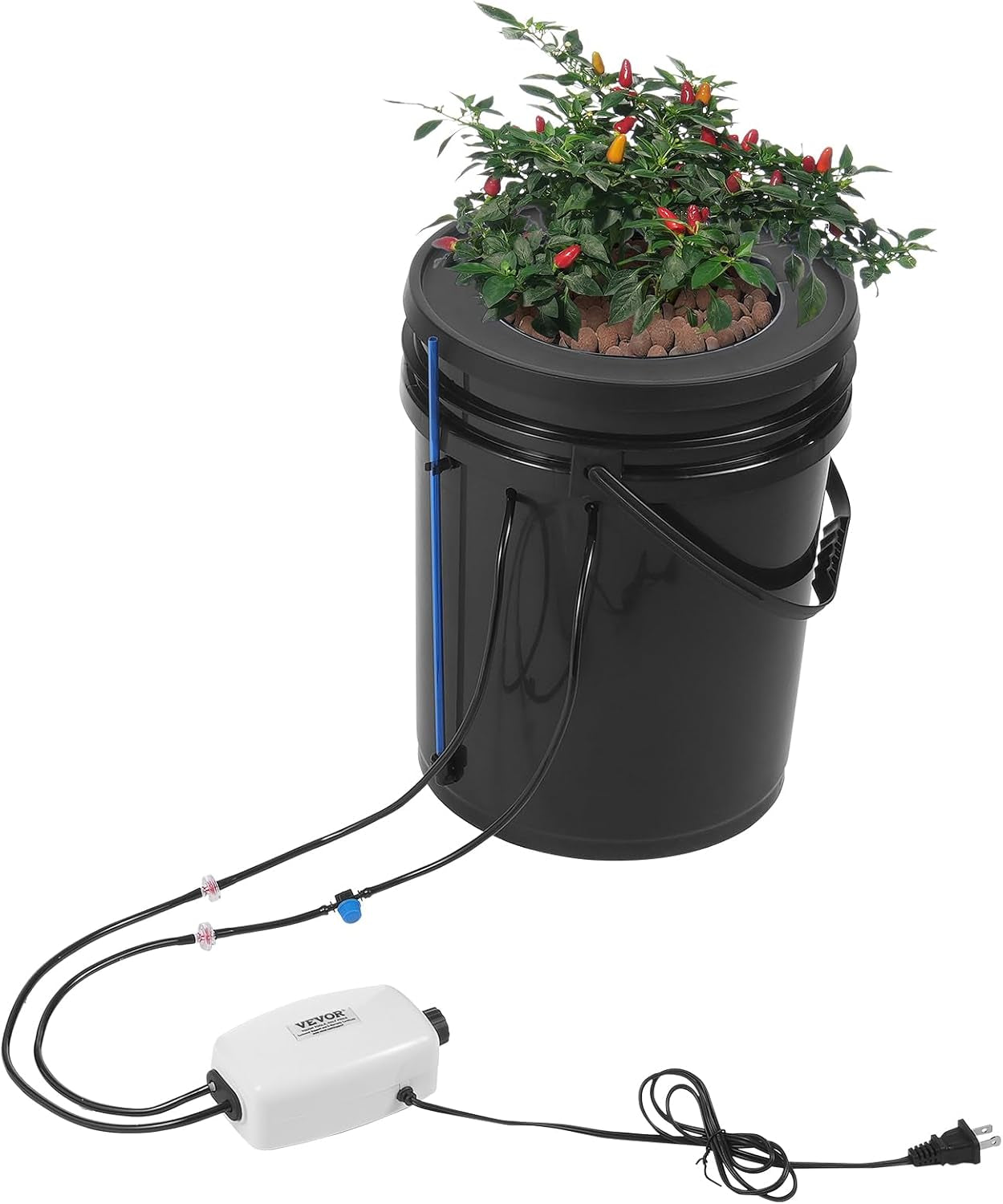 VEVOR DWC Hydroponic Grow System Drip Pot Kit Hydroponic Grow Systems Deep Water Cultivation 4 20L Buckets with Air Pump Air Stones and Water Level Indicator for Green Leaf Vegetables