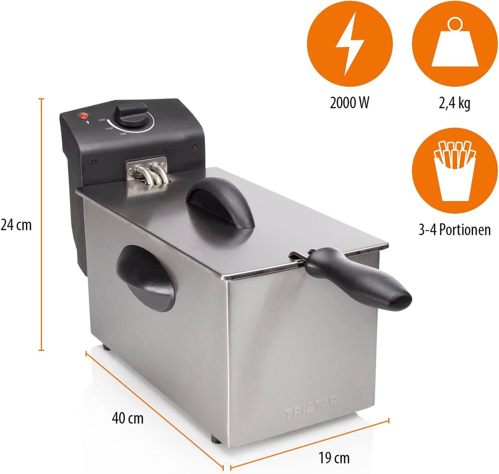 Tristar oil fryer FR-6935, 2000 watts, 3 liters, thermostat, cold zone, 3-4 people, metal Appliances Naty Shop