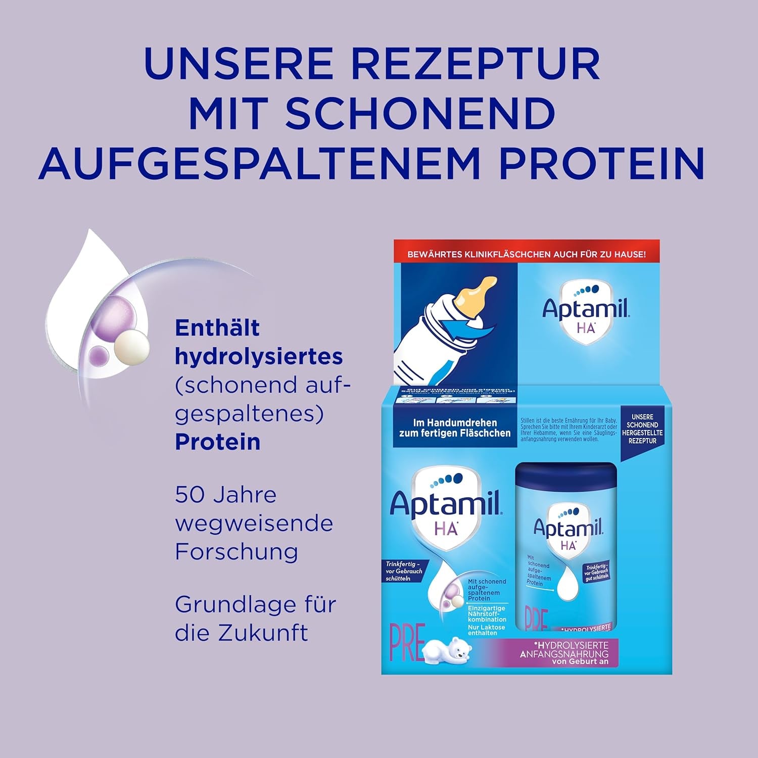 Aptamil HA Pre Ready to Drink – Hydrolyzed milk for infants from birth – 4 x 2 x 90 ml