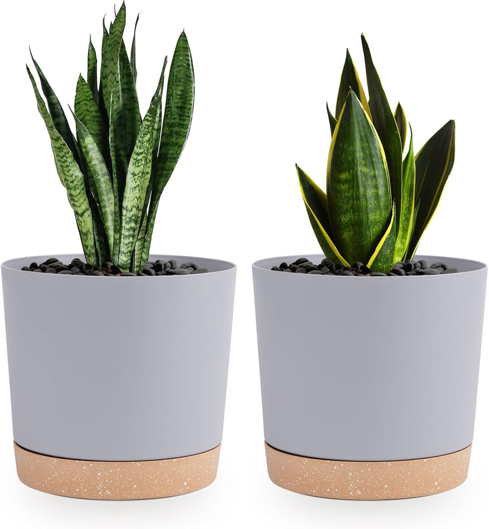 12.7cm Set of 2 Flower Pots, Indoor Plant Pots with Drainage Holes and Removable Base, Modern Decorative Saucers for Outdoor Garden Planters (White 12.7cm)