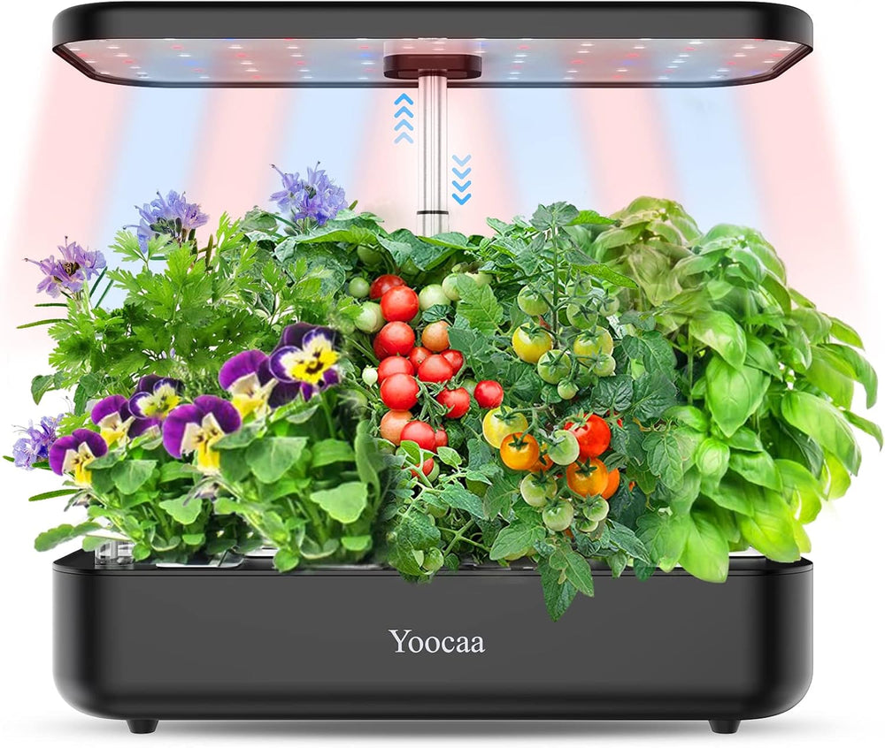 12-Utensils Hydroponic Growing System, Indoor Herb Garden Set with LED Light, Smart Home Garden, Kitchen, Germination Kit with Automatic Timer (Grey)