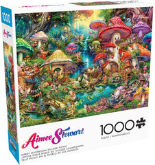 Buffalo Games - Aimee Stewart - Merry Mushroom Village Picnic - Puzzle de 1000 de piese pentru adulți, puzzle provocator, perfect pentru serile de jocuri - Ready Made Size 26.75 X 19.75 Cm Puzzle Naty Shop
