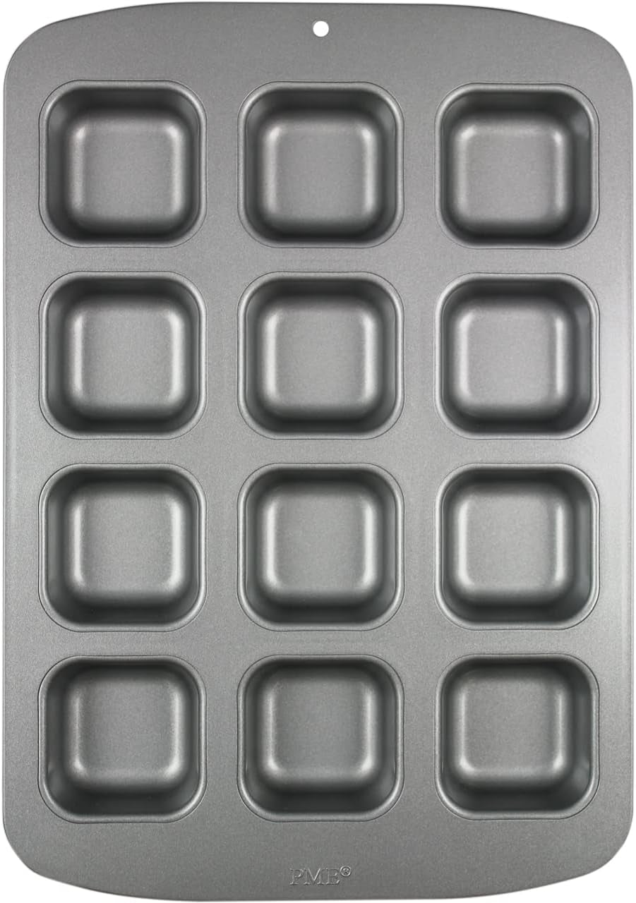 CSB106 Quadratische Antihaftbeschichtete Backform Mit 12 Minilöchern Aus Karbonstahl, Edelstahl, Silver, 37.3 X 26.1 X 3.1 Cm Molds and trays for baking Naty Shop