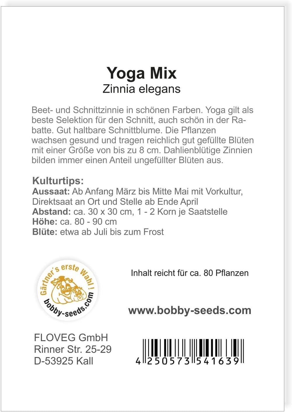 Blumensamen Super Yoga Mischung Zinie Portion