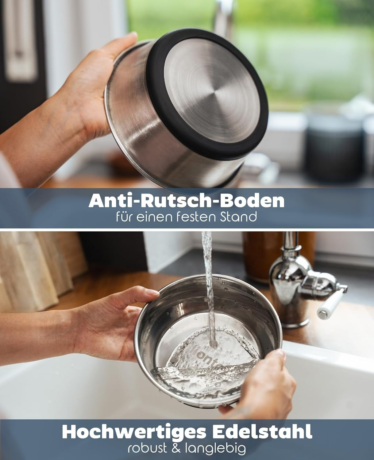 lionto Futternapf aus Edelstahl, 600 ml, lebensmittelechter Hundenapf mit rutschfestem Silikonboden, rostfreier Wassernapf für Hunde und Katzen, spülmaschinenfest