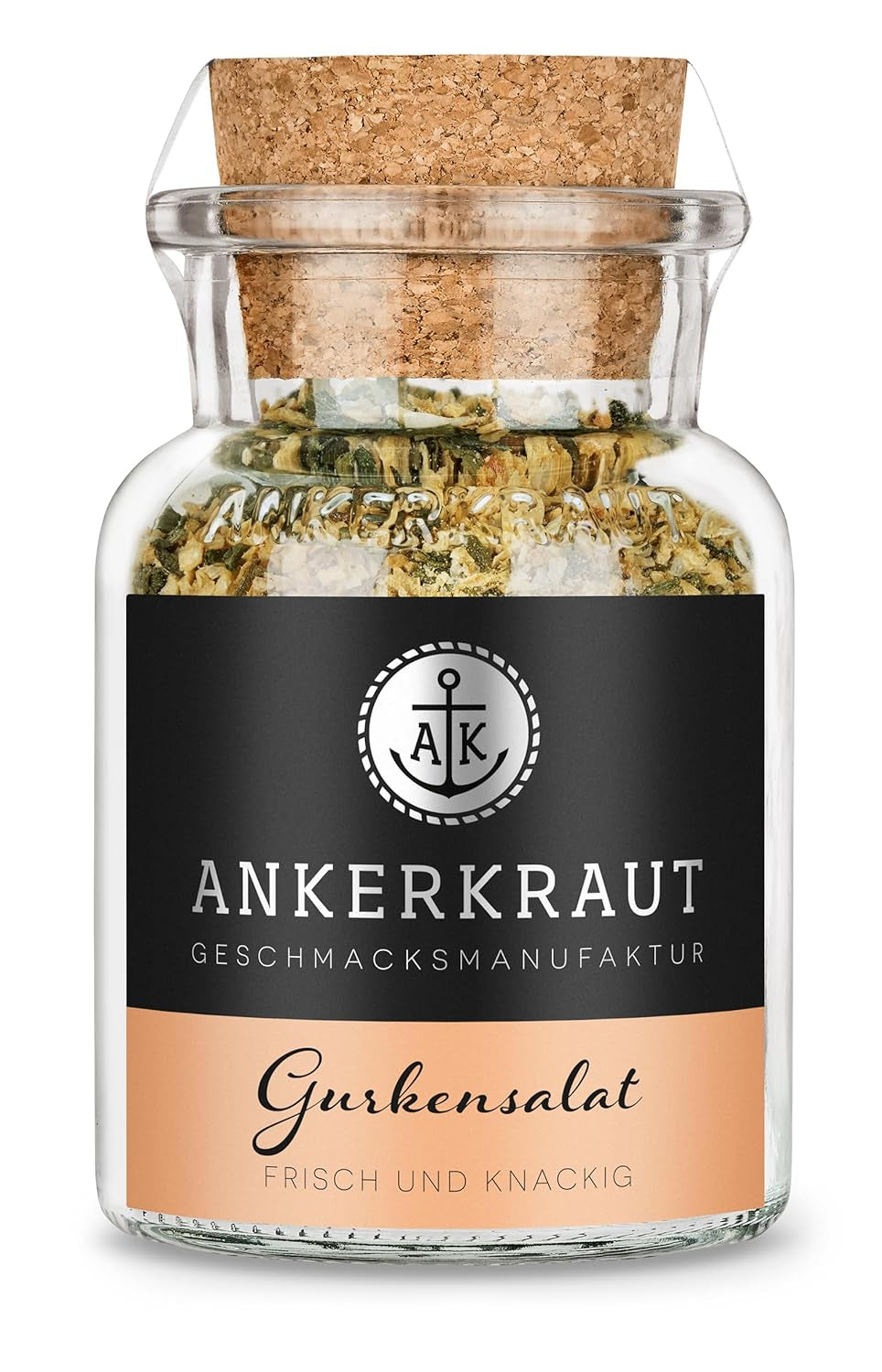 Ankerkraut Gurkensalat, 60 g in a cork glass, Würze Gherken-Salat Ganz Einfach, Zuckerfrei und Ohne Gesmackverstärker, Mischung würzender Ingredient für Salat