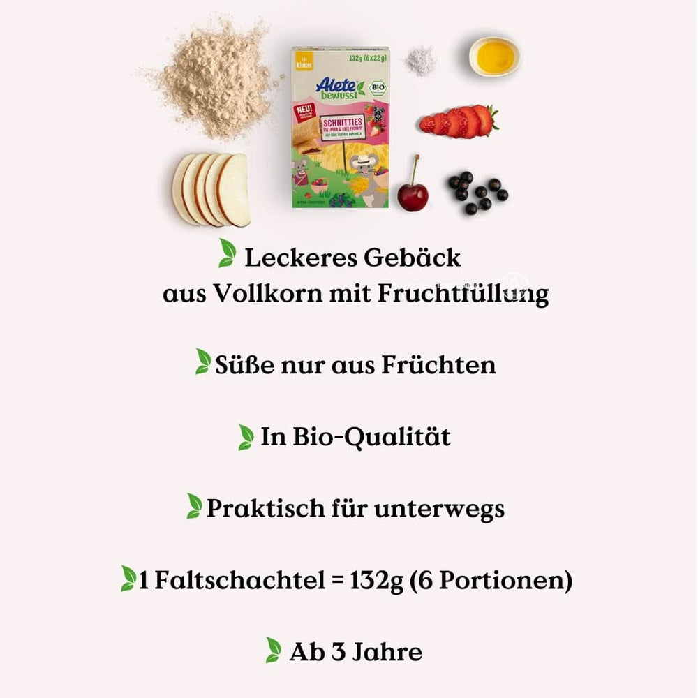 Alete Bio Schnitties, whole grains and red fruits 6 x 22 g Mother and Child Naty Shop