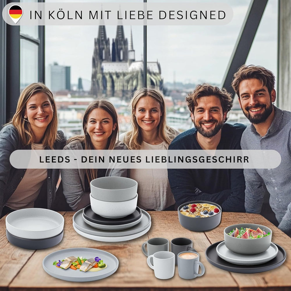 SÄNGER Leeds | Set de veselă din gresie, format din 12 piese, set de farfurii pentru 4 persoane, set de farfurii pentru cină (4 farfurii de cină, 4 farfurii de desert, 4 boluri), veselă colorată, rezistentă la zgârieturi | COLECȚIA VALUE