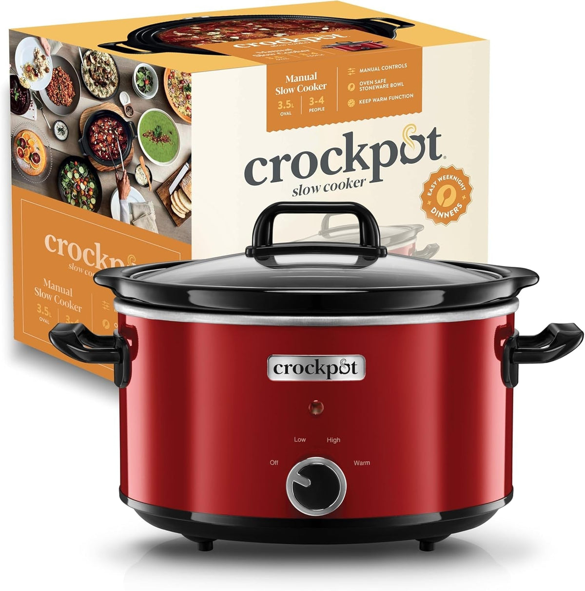 Slow Cooker Crock-Pot, 2 Temperature Settings + Keep Warm Function, 3.5 Liter (3-4 People), Red [SCV400RD] Slow Cooker Naty Shop Default Title