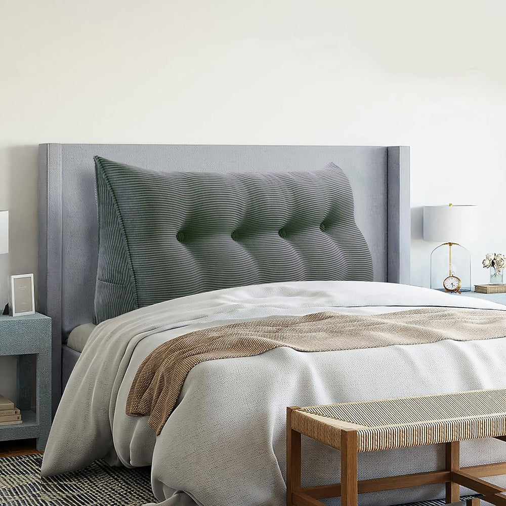 Pernă Johnear cu pană, pernă de citit pentru pat și canapea, pernă pentru spătar, pernă pentru tăblie, pernă lombară triunghiulară mare (gri, 45 cm)