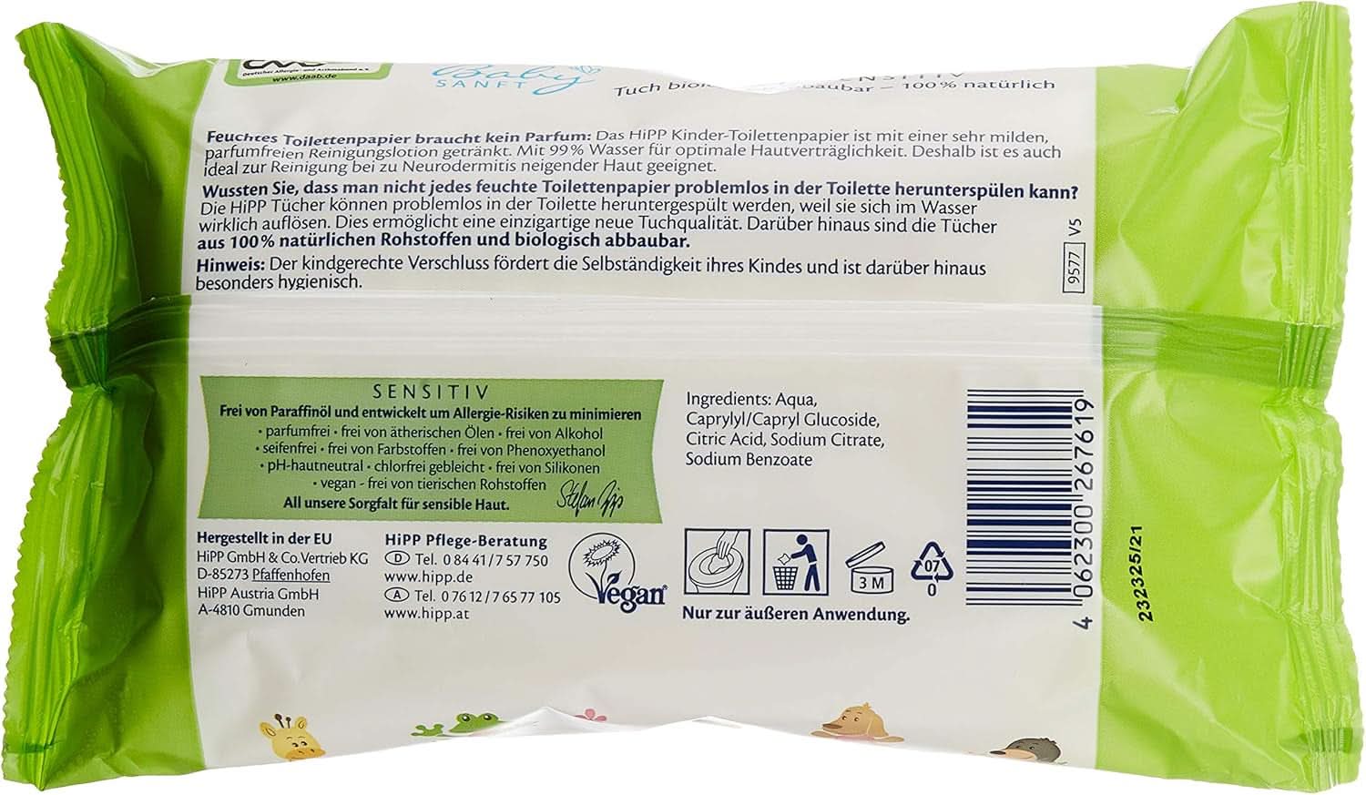 Hipp Babysanft Feuchtes Kinder Toilettenpapier, 6Er Pack (6 X 50 Stück) Naty Shop